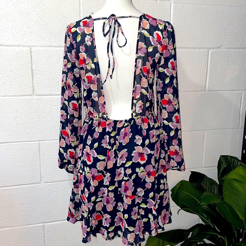 Floral Long Sleeve Open Back Dress - Picture 1 of 11